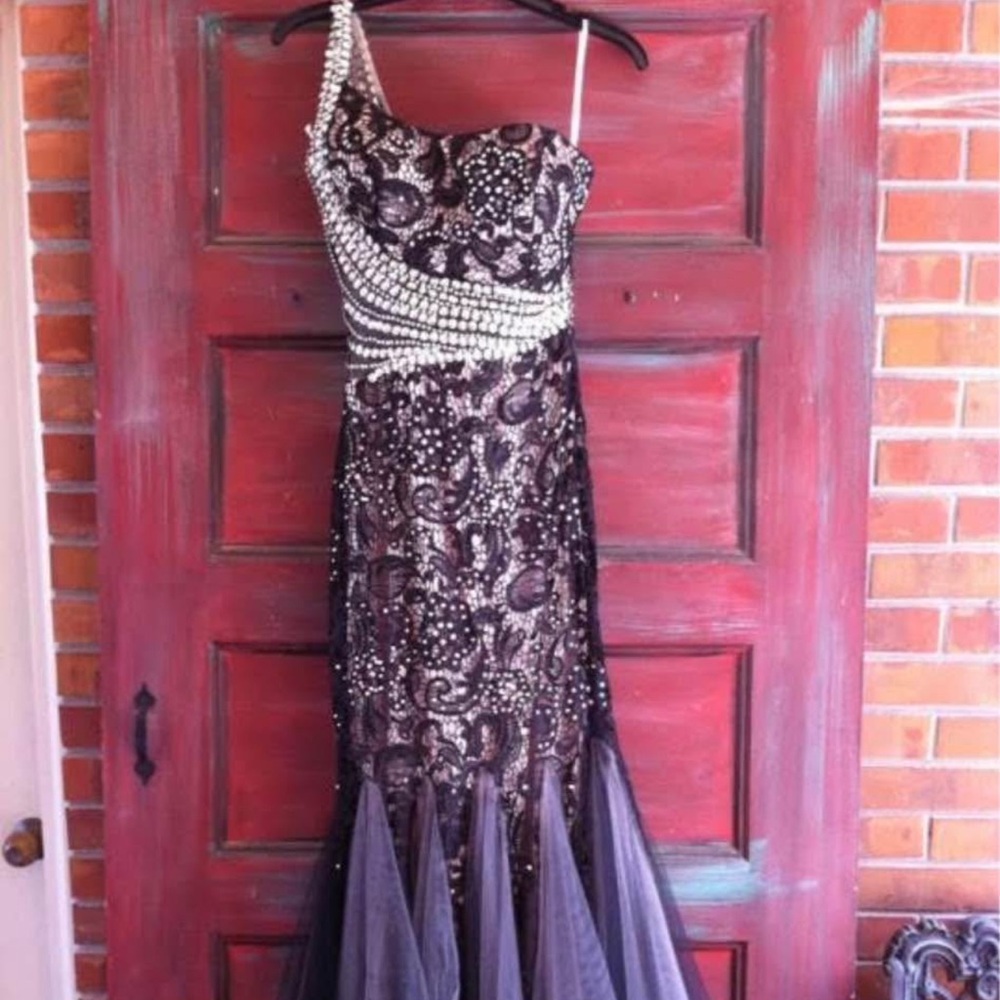 Panoply Black and Nude Satin Fabric